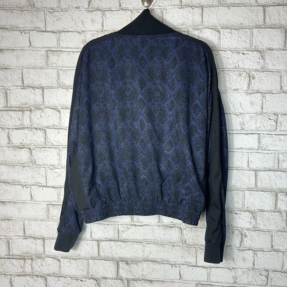 Chaqueta Athleta Negra Azul Brooklyn Pista Bombardero Estampada Cremallera Atlética M Foto 3 de 4