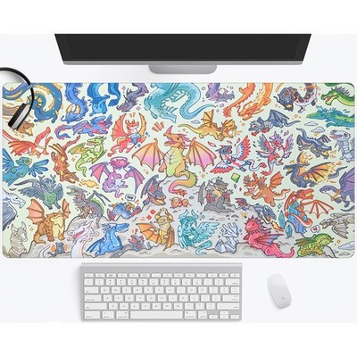 40*90cm Cute Cartoon Dragons Large Mouse Pad & Keyboard Mat - Ultra-Smooth Surfa