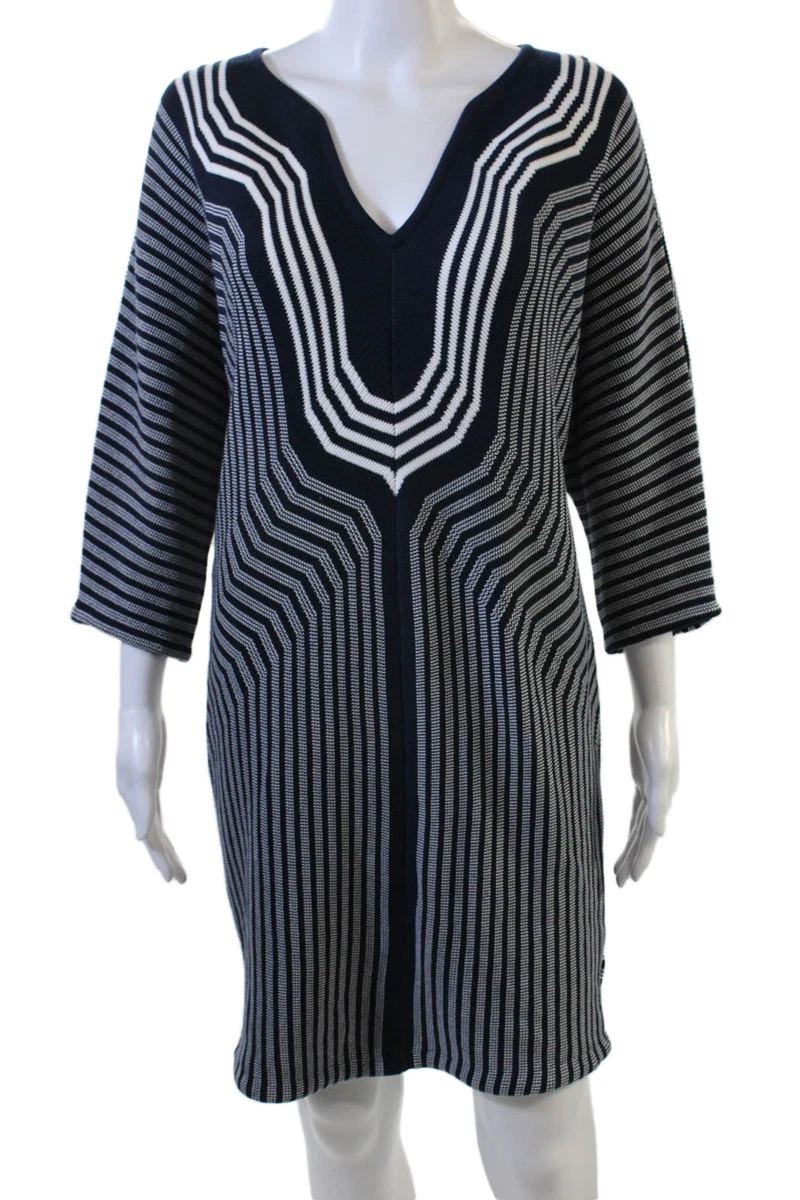 women extra fine cotton a-line striped 3 4 sleeve dress 3/4 Sleeve Short Sleeve Striped Dresses for Women for sale