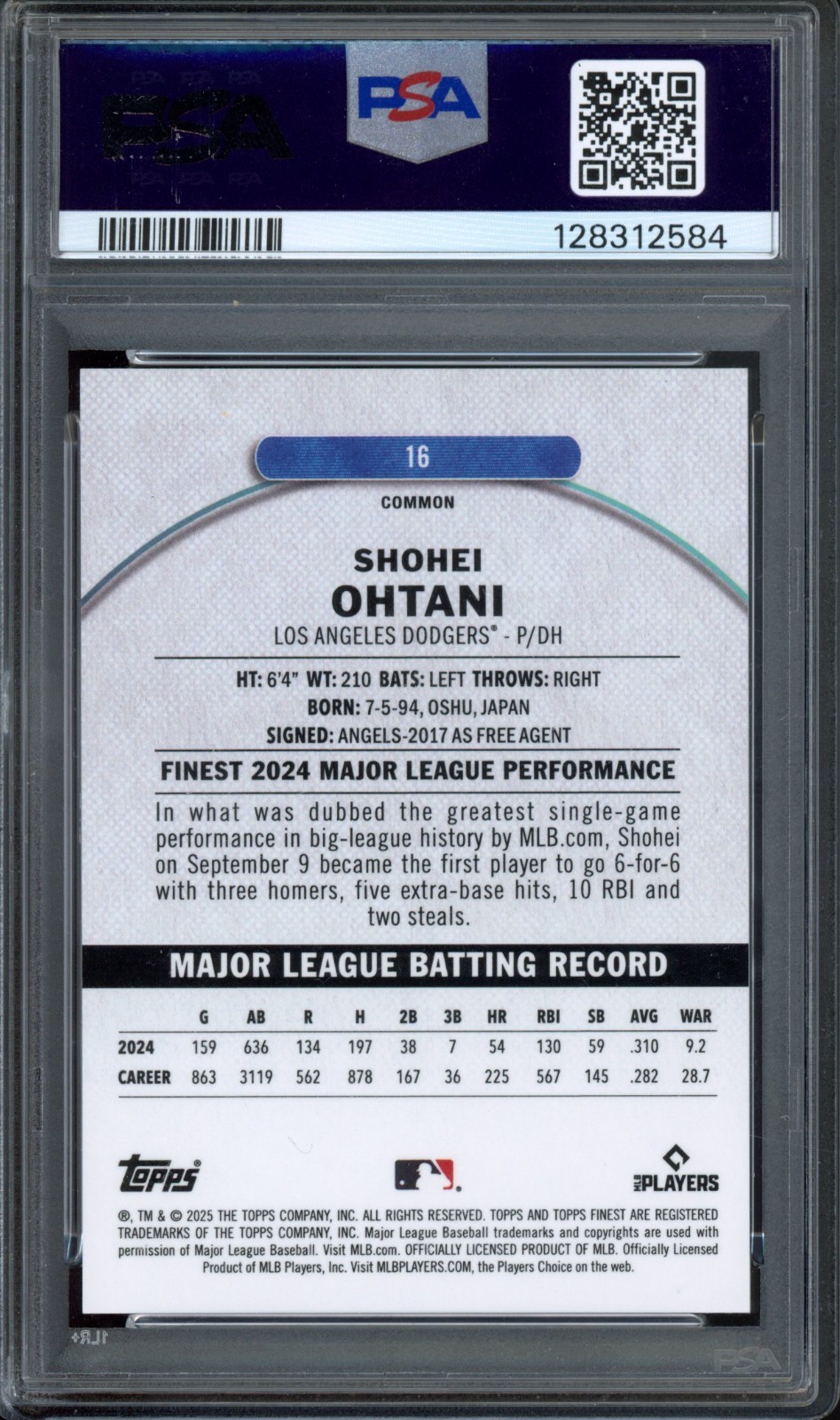 2025 Topps Finest Shohei Ohtani Pearl Checkerboard /60 Common #16 Dodgers PSA 9 view 2