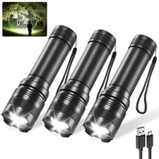 3Pack Rechargeable Flashlights, Tactical Flashlight High Lumens, Super Bright...