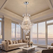 17 inch 7 Light Luxury French Gold Crystal Pendant Chandelier Kitchen Fixture