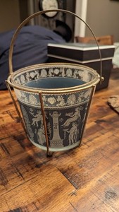Vintage 1950's Jeanette Glass Co. Ice Bucket w/Metal Carrier