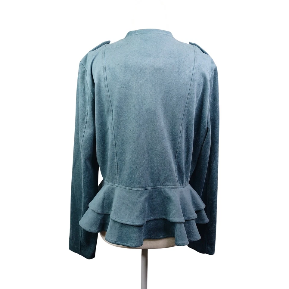 Gianni Bini Women Juliana Jacket Size Large Blue Faux Suede Moto Peplum Full Zip - Image 2 of 4
