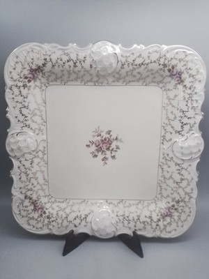Rosenthal Moliere quadratische Prunkschale, Servierplatte Blumendekor mit Gold