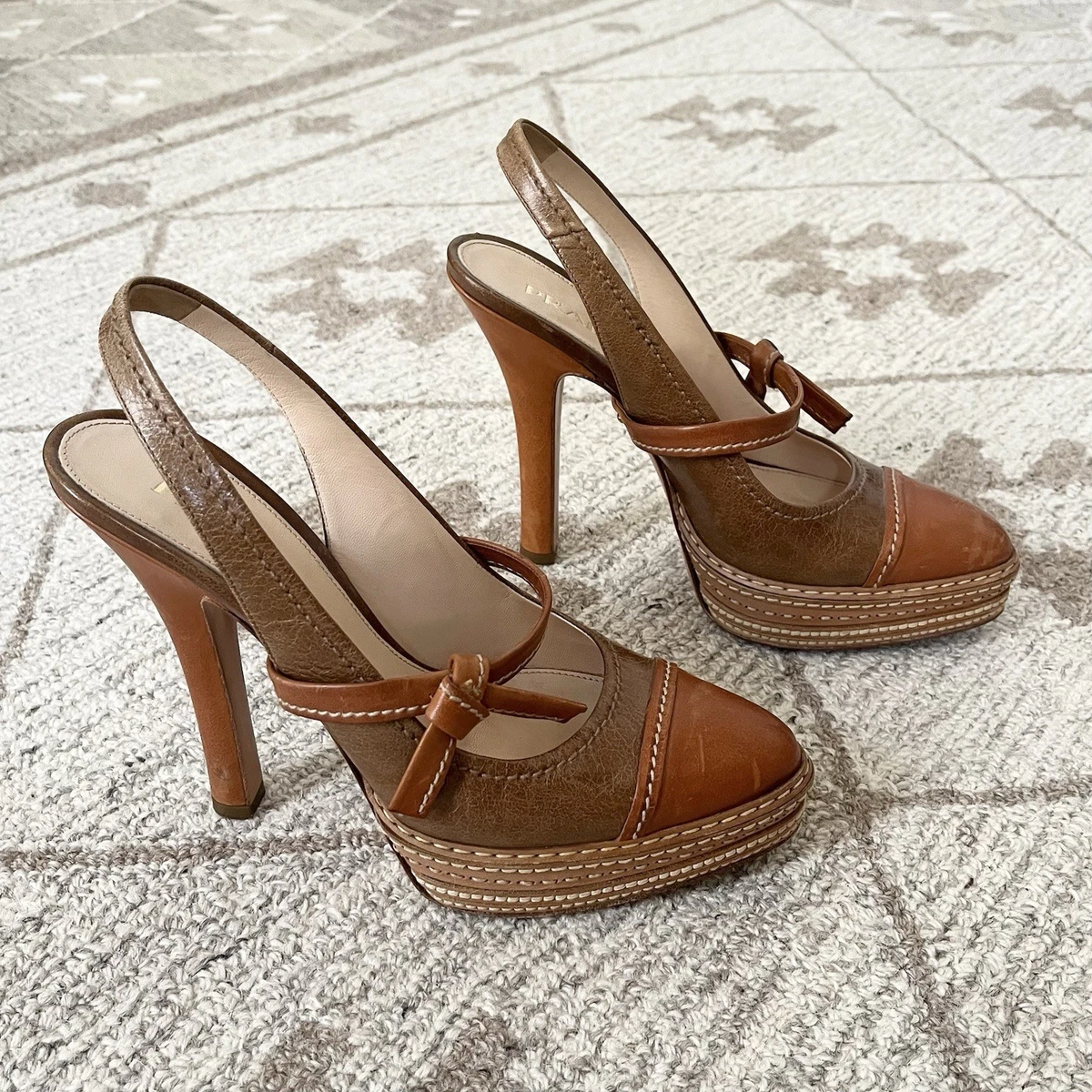 靴 PRADA leather strap heels brown PRADA Block Brown Heels for Women for sale | eBay