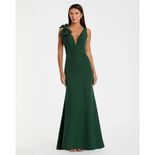 Mac Duggal Emerald Green Bow Shoulder V-Neck Mermaid Formal Gown Dress 6