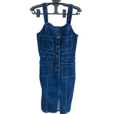 FASHION NOVA Women’s Dark Blue Wash Button Front Denim Dress Size Small