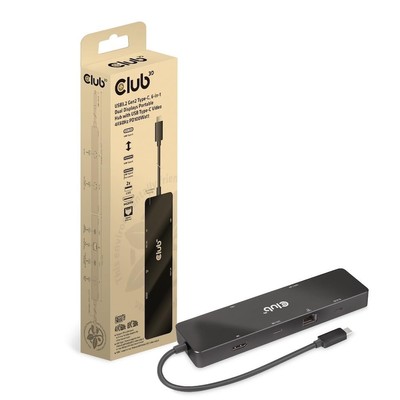 Club3D 6-in-1 Dual Displays USB Type-C Video 4K 60Hz Portable Dock, Black