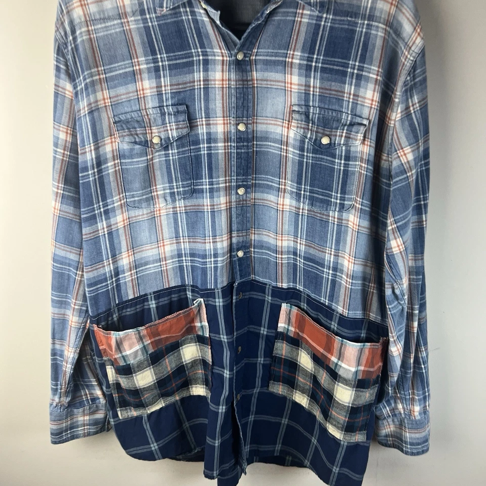 Lucky Brand Pearl Snap Long Sleeve Plaid Shirt Woman's XL Upcycled Western - Image 2 of 4