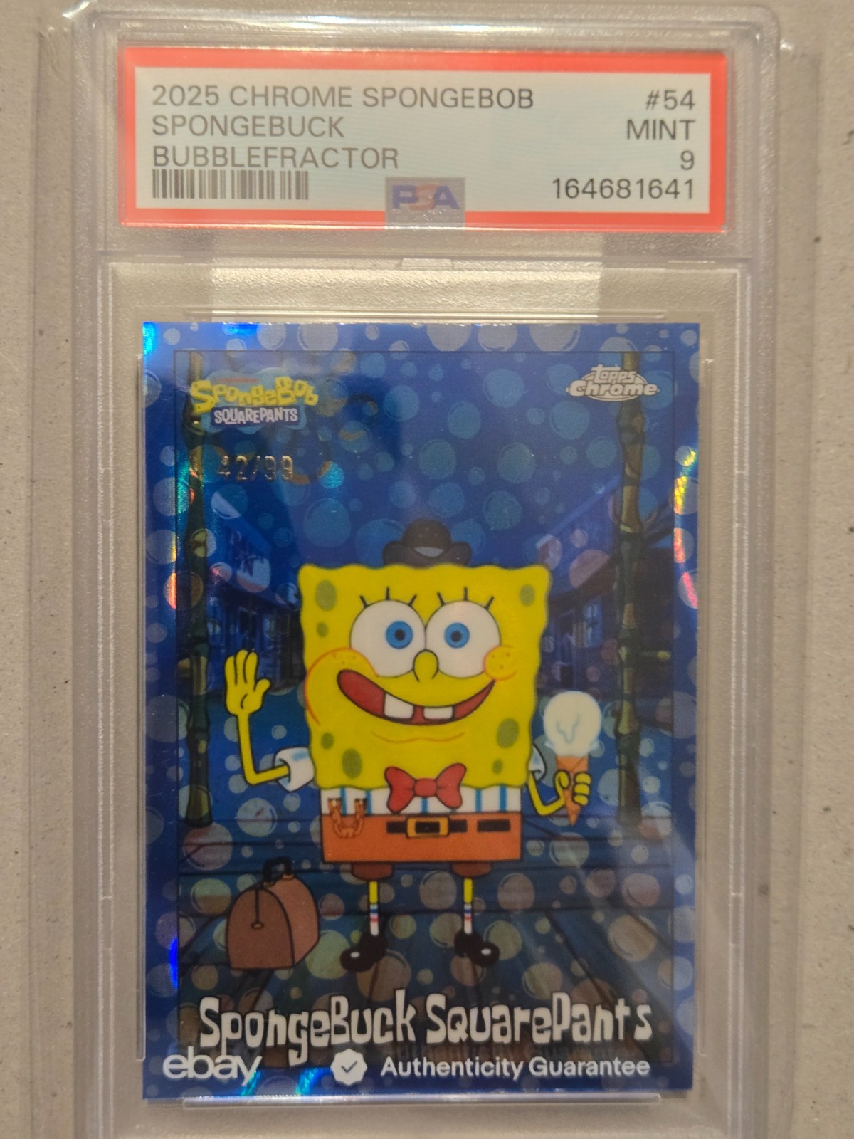 2025 TOPPS CHROME SPONGEBOB SQUAREPANTS BUBBLEFRACTOR CARD #42/99 #54 PSA 9 MINT