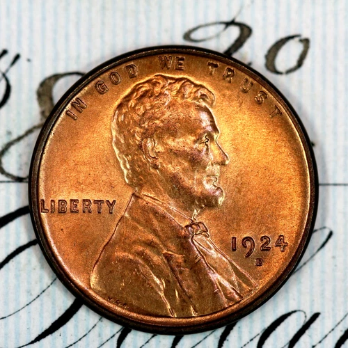 * 1924-D * SOLID+ BLAZING RED GEM BU MS LINCOLN WHEAT PENNY * FROM COLLECTION