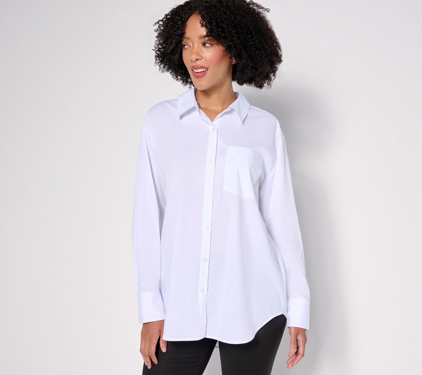 Fashion Women's Top Sz M Regular Woven Poplin Button- Front White A662833