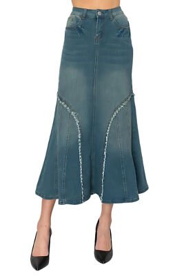 Women's Juniors/Plus Size Stretch Denim Long Mermaid Silhouette Skirt