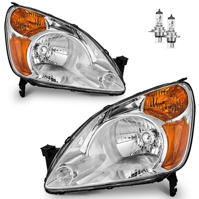 Pair Headlights For 2002-2004 Honda CR-V CRV Sport Utility 4-Door Chrome w/Bulbs