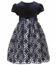 JAYNE COPELAND Little Girl 4 Blue Velvet Pattern Holiday Dress NWT