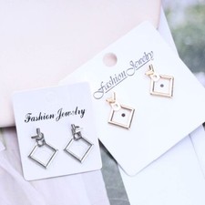 Boho Square Jacket Earrings-Hollow Square Stud Earring-1 pair of ,Silver/Gold