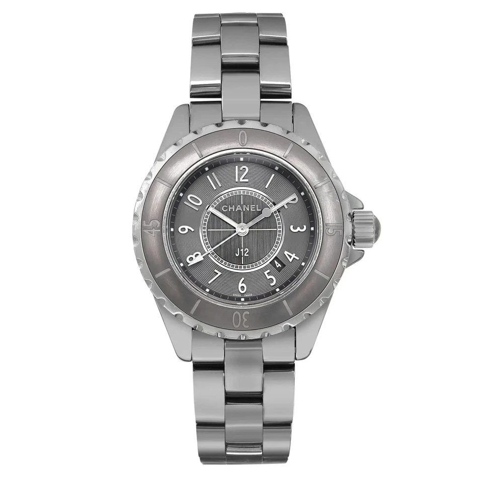 Chanel J12 Cromático 33mm Titanio Cerámica Esfera Gris Damas Reloj Cuarzo H2978