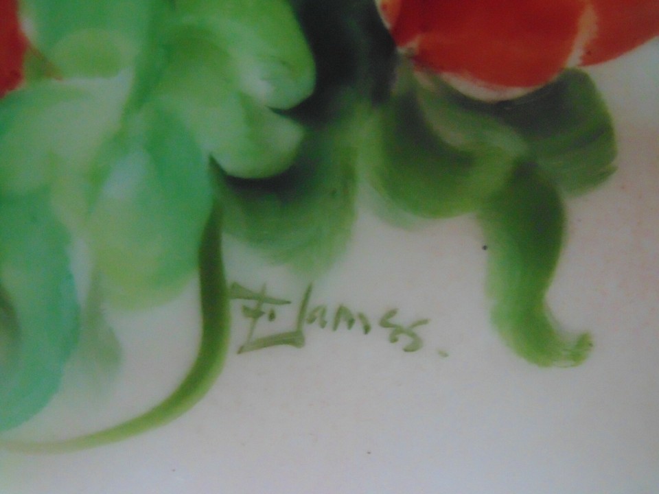 Hand Painted Pickard Cabinet Plate Artist Signed F. James Orange/ Red ...