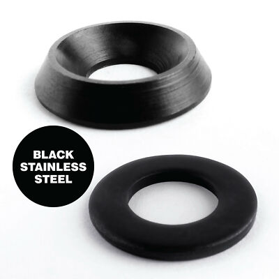 Schwarze massive maschinengedrechselte Finishbecherscheiben und flache Unterlegscheiben M3 M4 M5 M6 M8