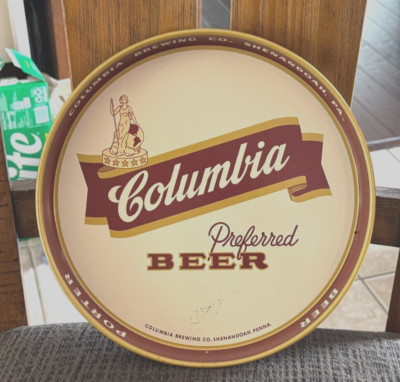 B) COLUMBIA BEER 12'' METAL TRAY COLUMBIA BREWNG CO SHENANDOAH PA