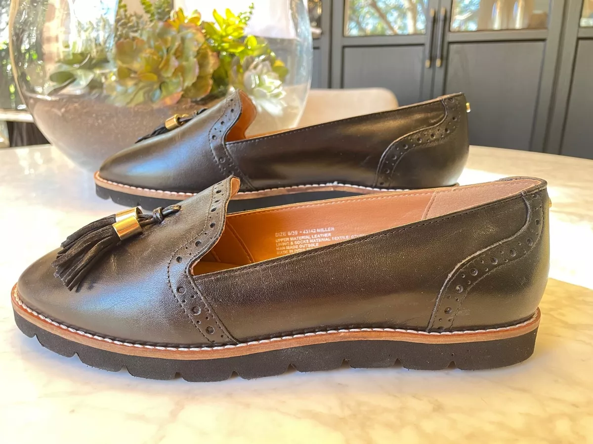 Black leather best sale tassel loafers womens