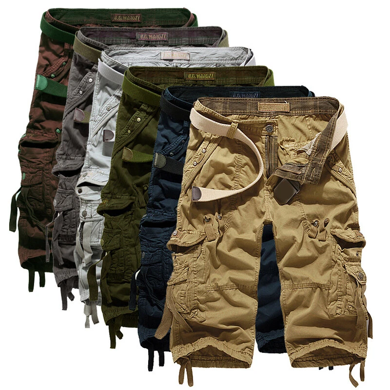 Mens Summer cotton casual Cargo Pants Below Knee Army Combat beach Shorts