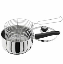 3PC 20CM  STAINLESS STEEL DEEP INDUCTION FRYER SET & CHIP PAN POT + LID & BASKET