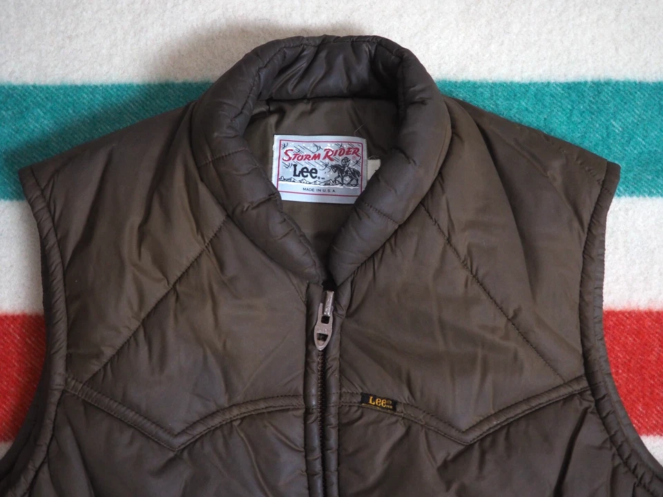 VTG 70s Lee Storm Rider Dark Brown Western Talon Logo Puffer Vest USA Mens L - Image 2 of 4
