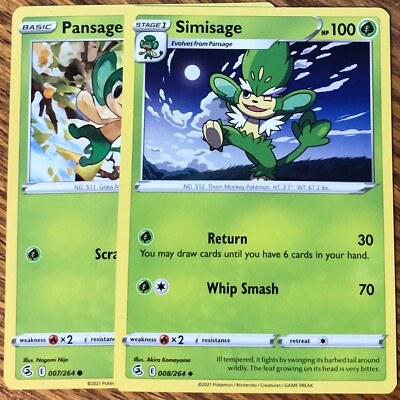 Pansage 7/264, Simisage 8/264 - Evo Line - Fusion Strike - Read Desc.