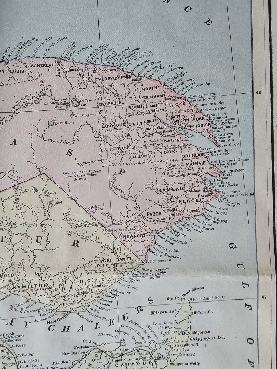 old mountain natal design コカマチャン 1888 Original Antique Cram MAP NEW BRUNSWICK Northern Part