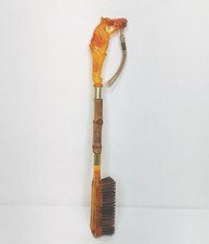 Vintage Horse Shoe Brush Plastic Bamboo Orange 15"