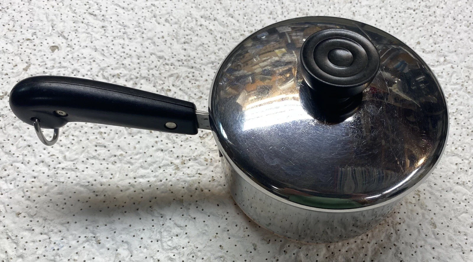 Vintage Revere Ware 1Qt Sauce Pan Copper Bottom W/ Lid Pre 1968 Double Circle
