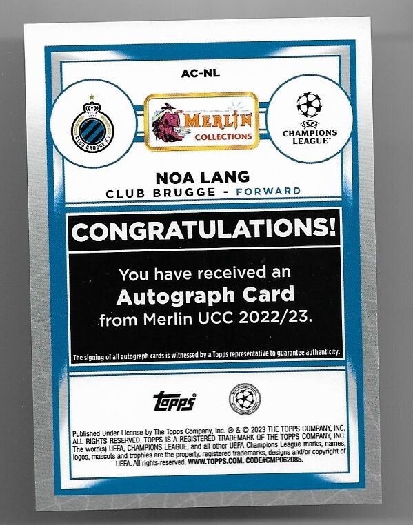 TOPPS サッカーカード MUSEUM COLLECTION ARCHIVAL AUTOGRAPH NOA LANG CLUB BRUGGE 134/150 #AA-NL 送料無料 中古 IT1 TOPPS サッカーカード MUSEUM COLLECTION ARCHIVAL AUTOGRAPH