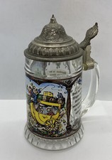 German Bmf Beer Stein Painted Glass Silver Plate Lidded Mug W. Germany Carriage