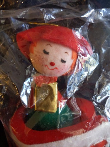 Vint 1980 FLOCKED ELF Felt Figure in CHRISTMAS BOOT Decor Ornament Table Display - Picture 2 of 8