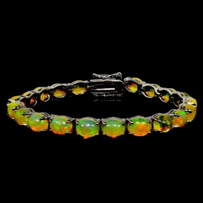 NATÜRLICHER AAA REGENBOGENOPAL OVAL 8x6 mm. STERLING 925 SILBER ARMBAND 7,25 ZOLL.