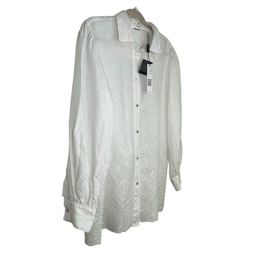 NEW ELIE TAHARI Lesley Linen Eyelet Shirt Embroidered White Size M Retail $285 - Picture 3 of 15