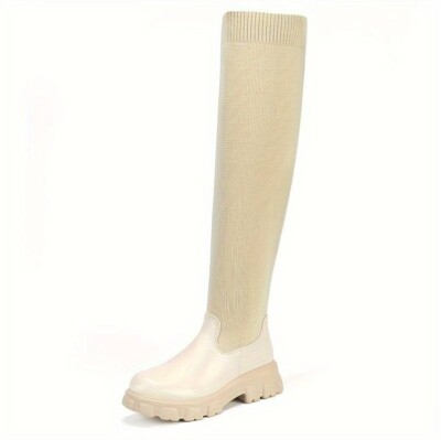 Overknee Boots Over-The-Knee-Stiefel Oberschenkelhohe Stiefel Gestrickter Schaft