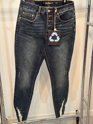 Indigo Rein Juniors' High Rise Frayed Skinny Jeans- Dark Wash 28