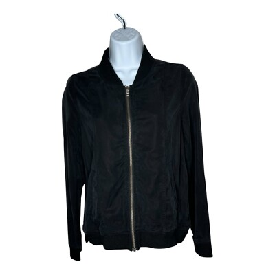 Central Park West Jacket Womens XS Black Bomber Full Zip Tencel Lightweight