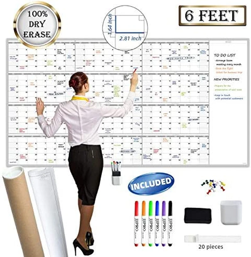 Large Reusable Dry Erase Yearly Wall Calendar - Jumbo Premium 72″X38″ Yearly  | eBay