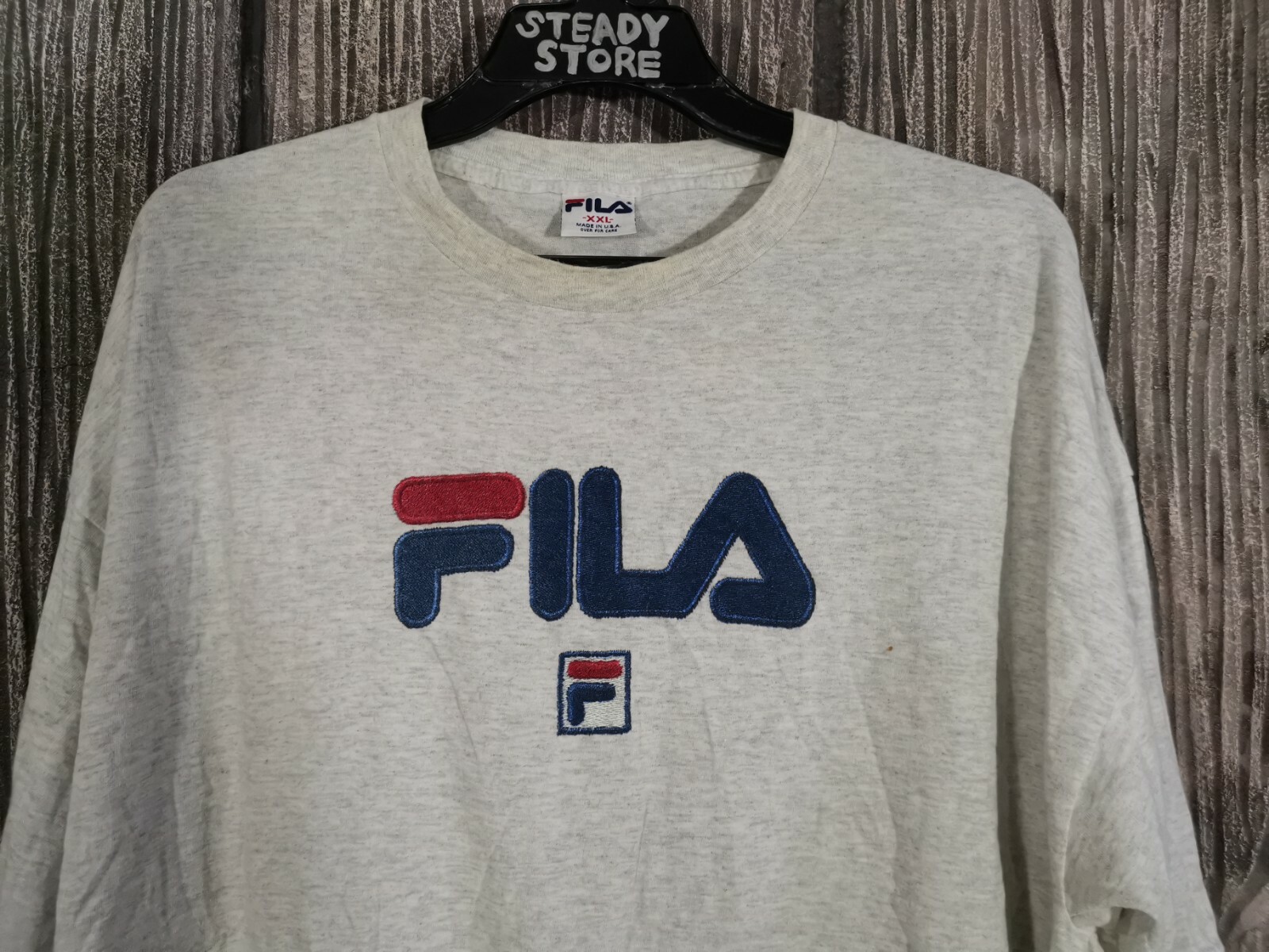 T SHIRT VINTAGE ANNI 90 FILA GRANDE LOGO STAMPA SCRITTA GRIGIA XXL MADE