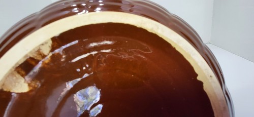 Watt Pottery Brown Glazed Ribbed Ovenware Mixing Bowl #102 USA Chippy Primative - Picture 8 of 12