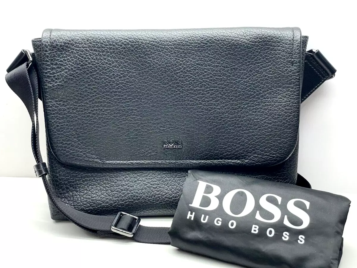 Hugo Boss Leather Messenger Bag Black