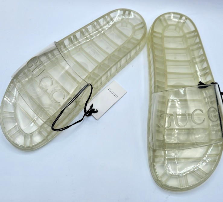 Gucci Men's Clear Transparent Rubber Logo Slides Sandals UK11 US11.5 thumbnail 9