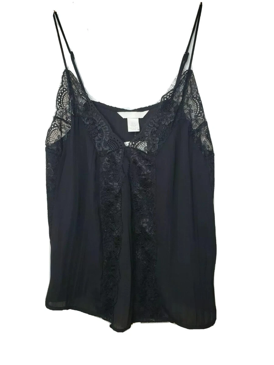 H&M Woman's Lace Trimmed Tank Top Size S/P Black Color