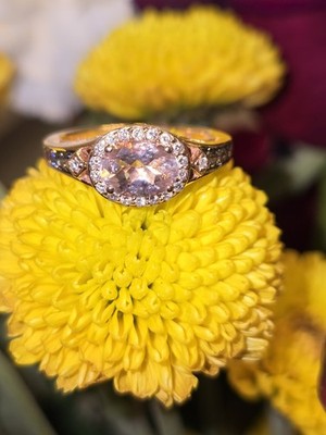 LeVian 14K Rotgold Schokolade und weißer Diamant Morganit Ring Heiligenschein Größe 7
