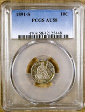 1891-S PCGS AU58 Seated Dime