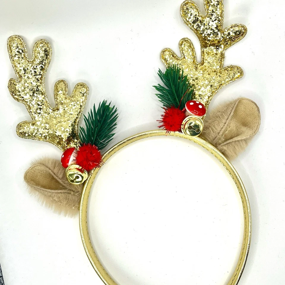Gold Glitter Reindeer Antler Christmas Headband Holiday Party Hair Accessory - Image 4 of 4